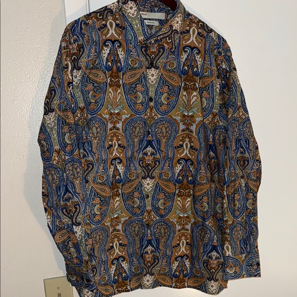 Perry Ellis Blue and Brown Paisley Button Down Shirt Sz XL - Picture 2 of 5